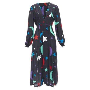 Rixo London Constellation Silk Star Print V Neck Dress